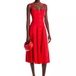 Aqua Red Button-Down Midi Dress